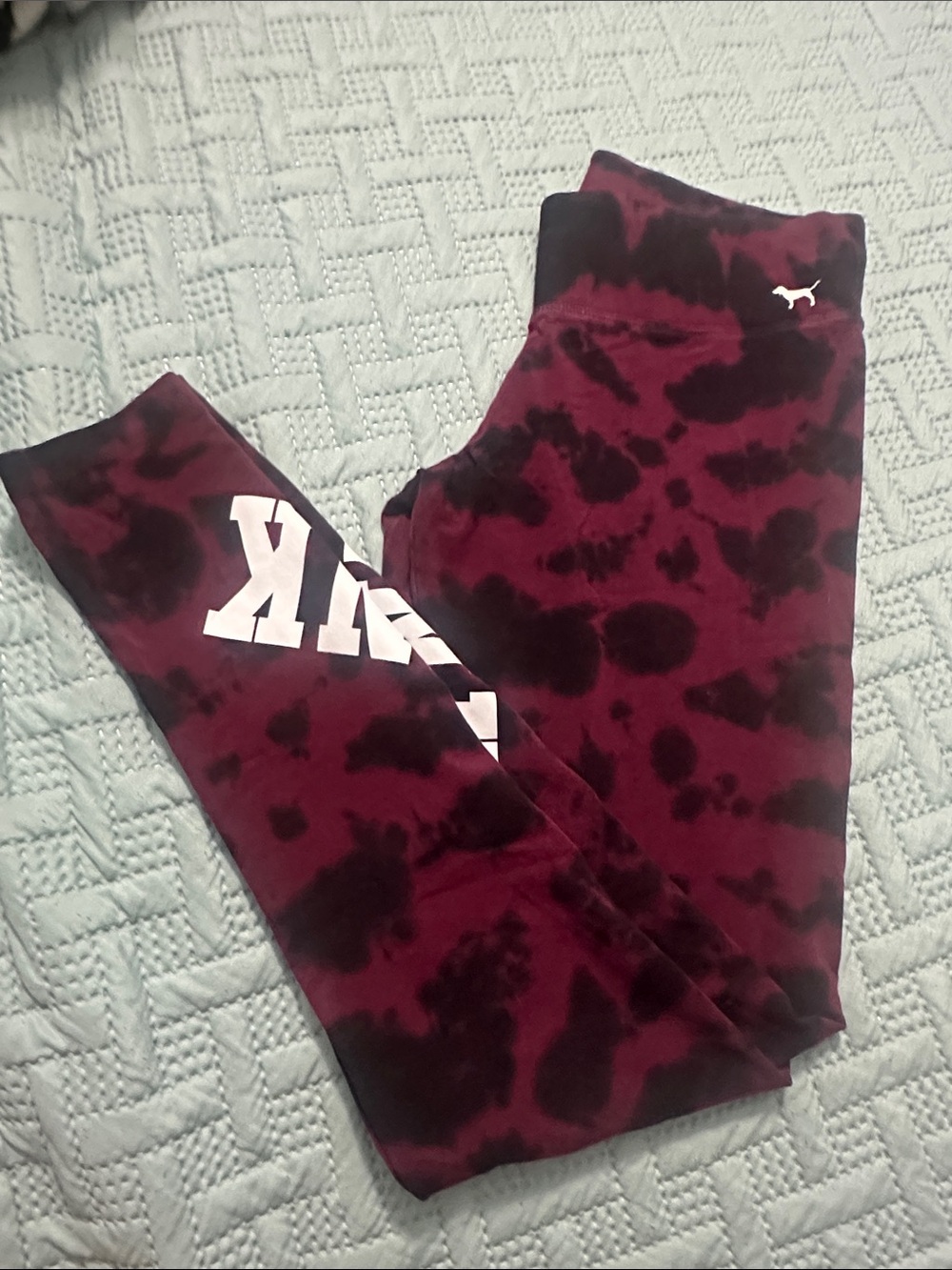PINK Victoria's Secret Burgundy and Black Tie-Dye Leggings with Logo on calves